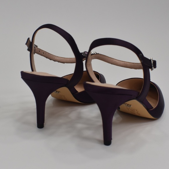 Purple Satin Crystal Pointy-Toe Mid-Heel Dress Pump Sz 6M Nina Tonya - Picture 9 of 13